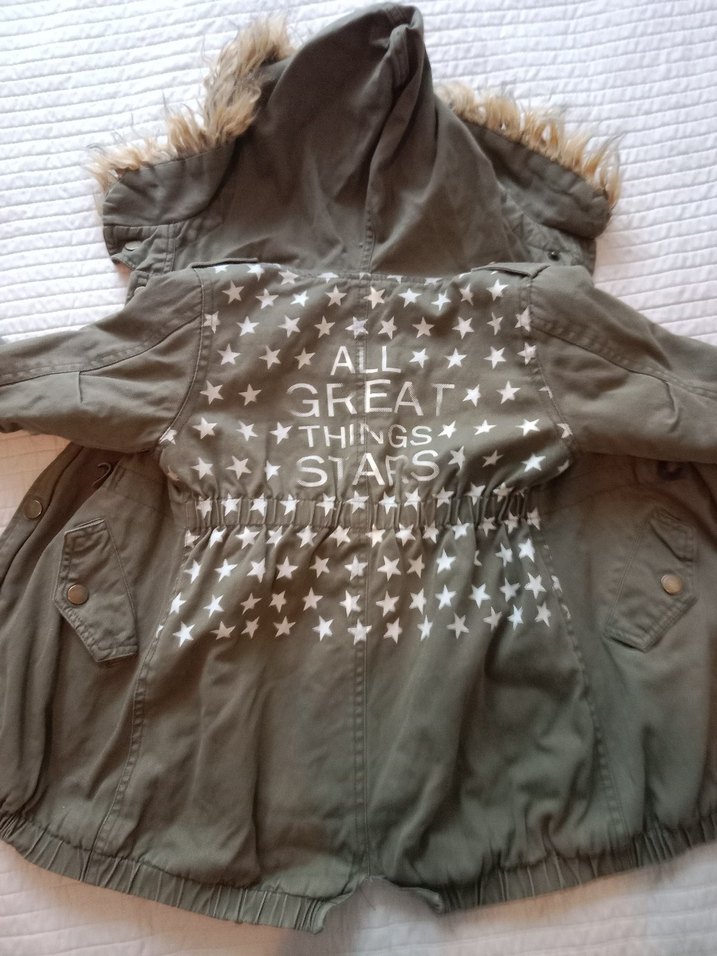 Haki Kapüşonlu Kürk Detaylı Kız Mont - Görsel 2