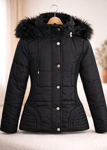 Siyah Kürklü Kadın Kışlık Mont - Görsel 2
