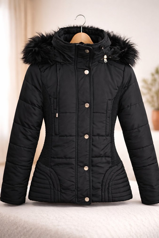 Siyah Kürklü Kadın Kışlık Mont - Görsel 2