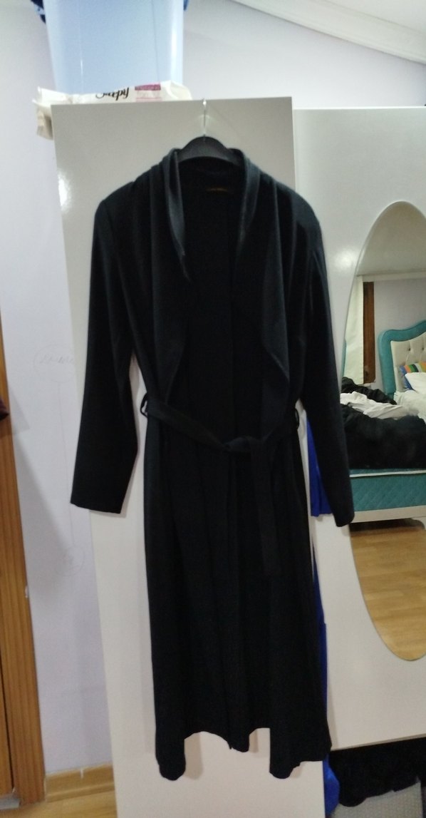 Uzun Siyah Kadın Sabahlık - Görsel 4