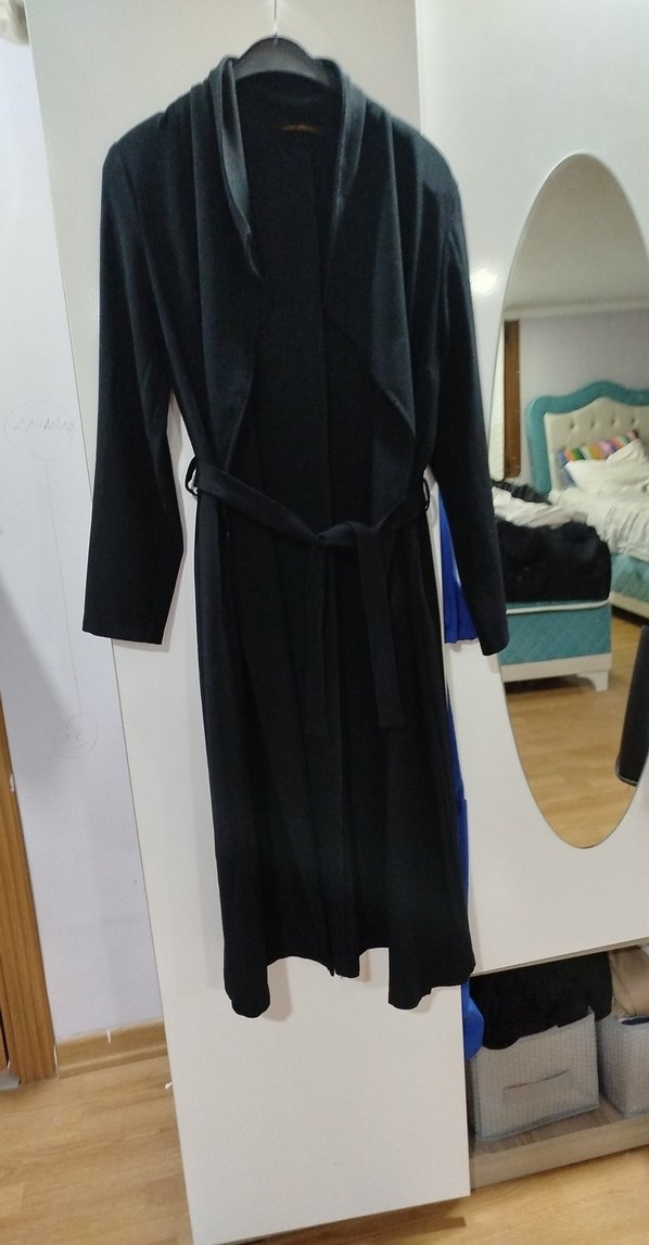 Uzun Siyah Kadın Sabahlık - Görsel 3