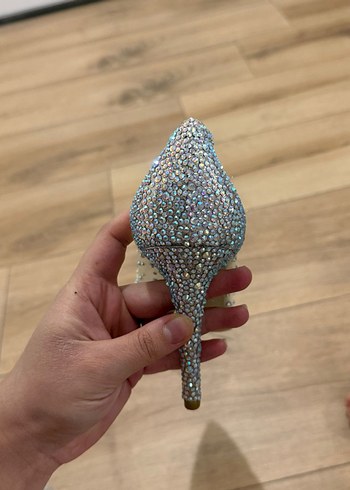 Beyaz Taş İşlemeli Yüksek Topuklu Abiye Ayakkabı - Görsel 5