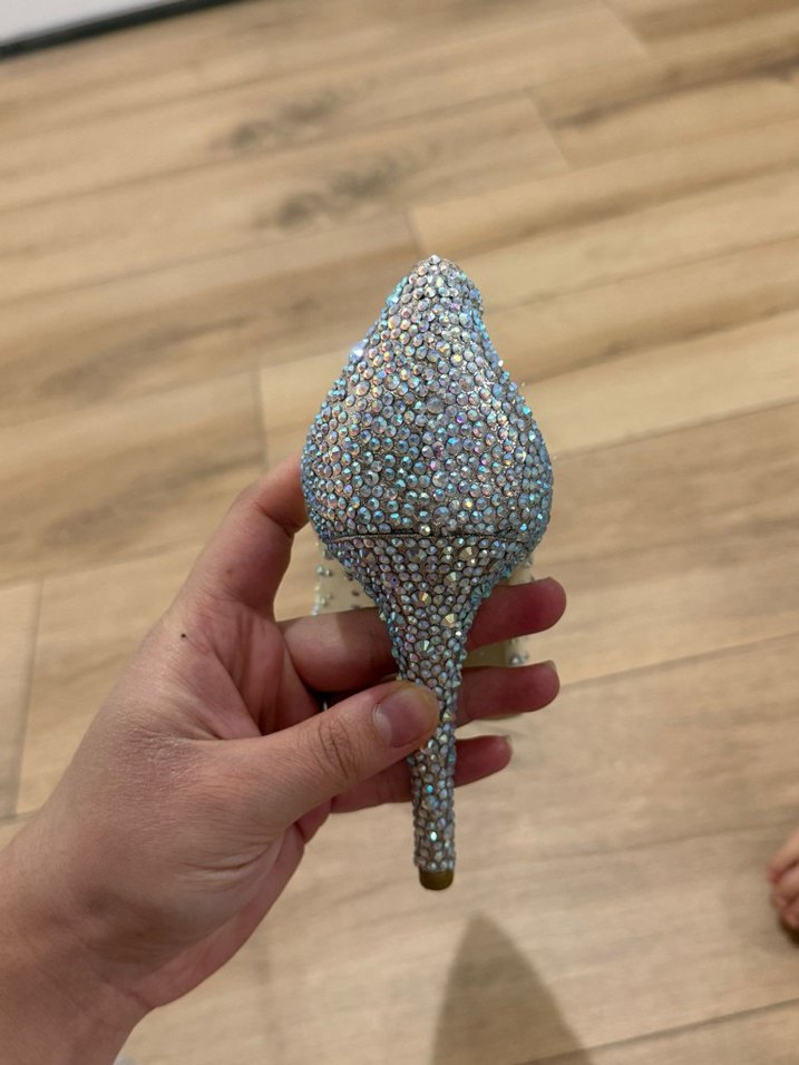 Beyaz Taş İşlemeli Yüksek Topuklu Abiye Ayakkabı - Görsel 5