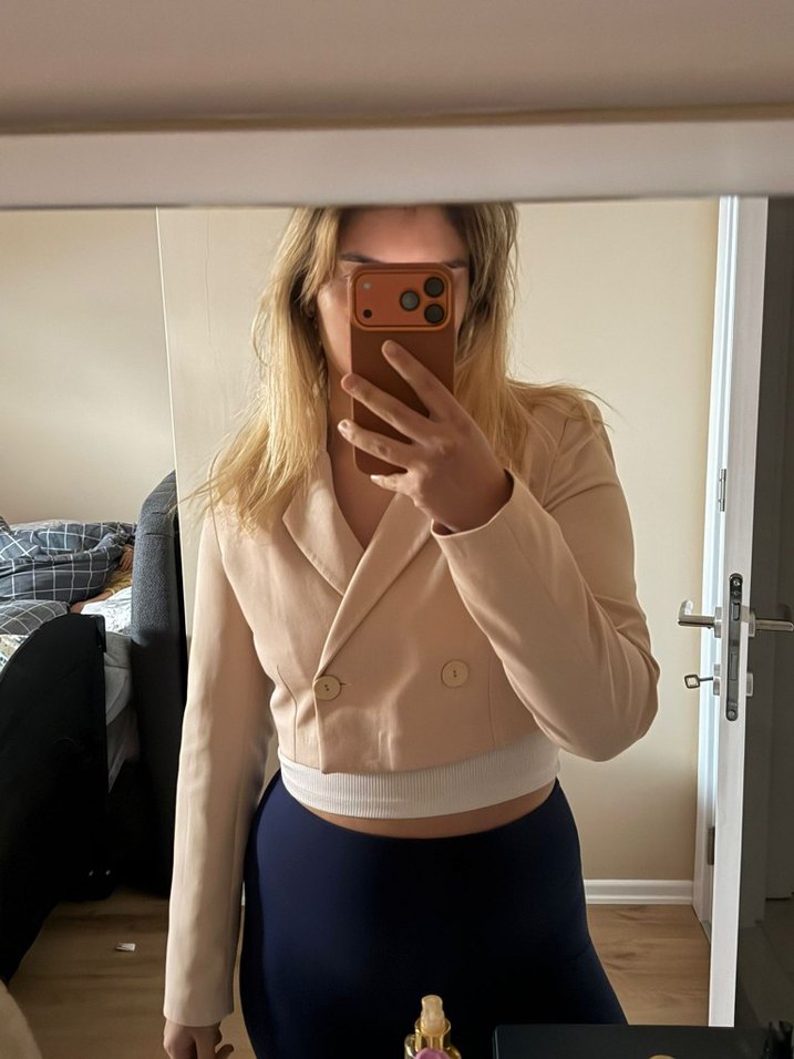 Bej Mini Kadın Blazer Ceket - Görsel 5