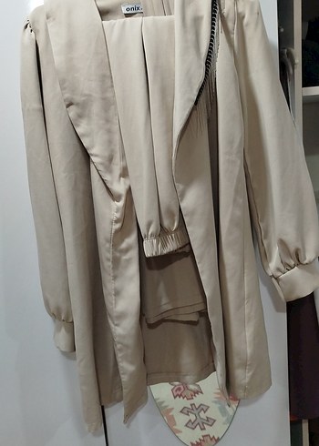 Bej Uzun Kollu Kadın Keten Takım - Görsel 3