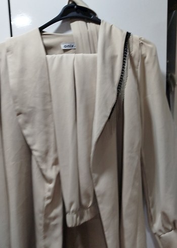 Bej Uzun Kollu Kadın Keten Takım - Görsel 2