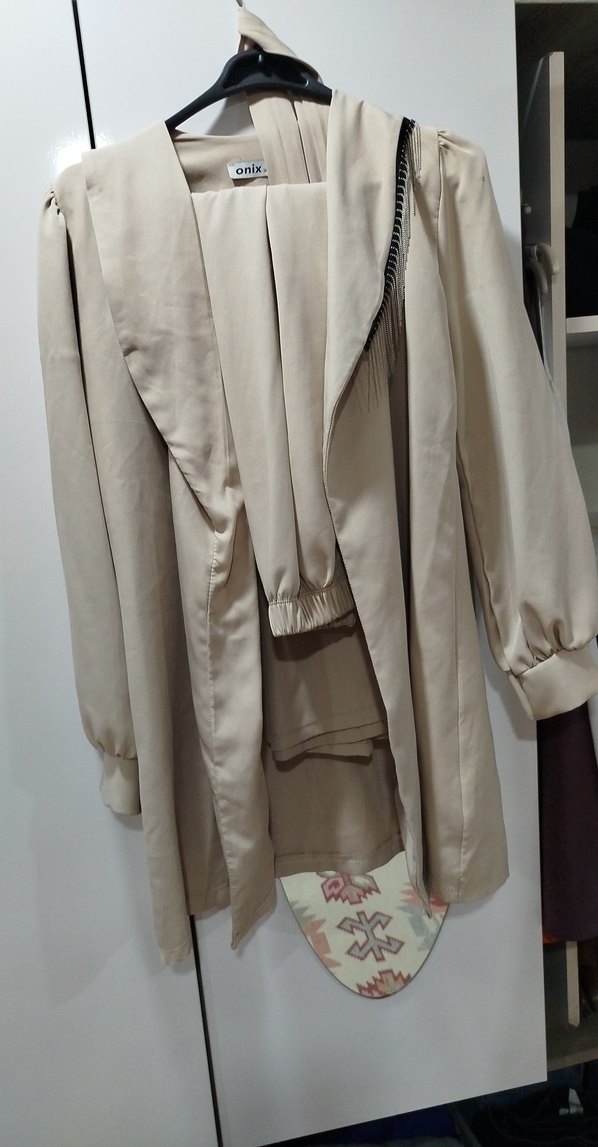 Bej Uzun Kollu Kadın Keten Takım - Görsel 3