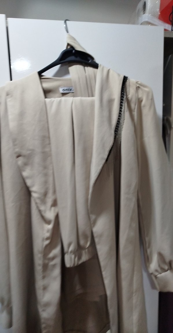 Bej Uzun Kollu Kadın Keten Takım - Görsel 2