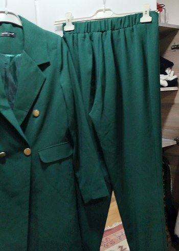 Kadın Yeşil Uzun Kesim Blazer Takım - Görsel 3