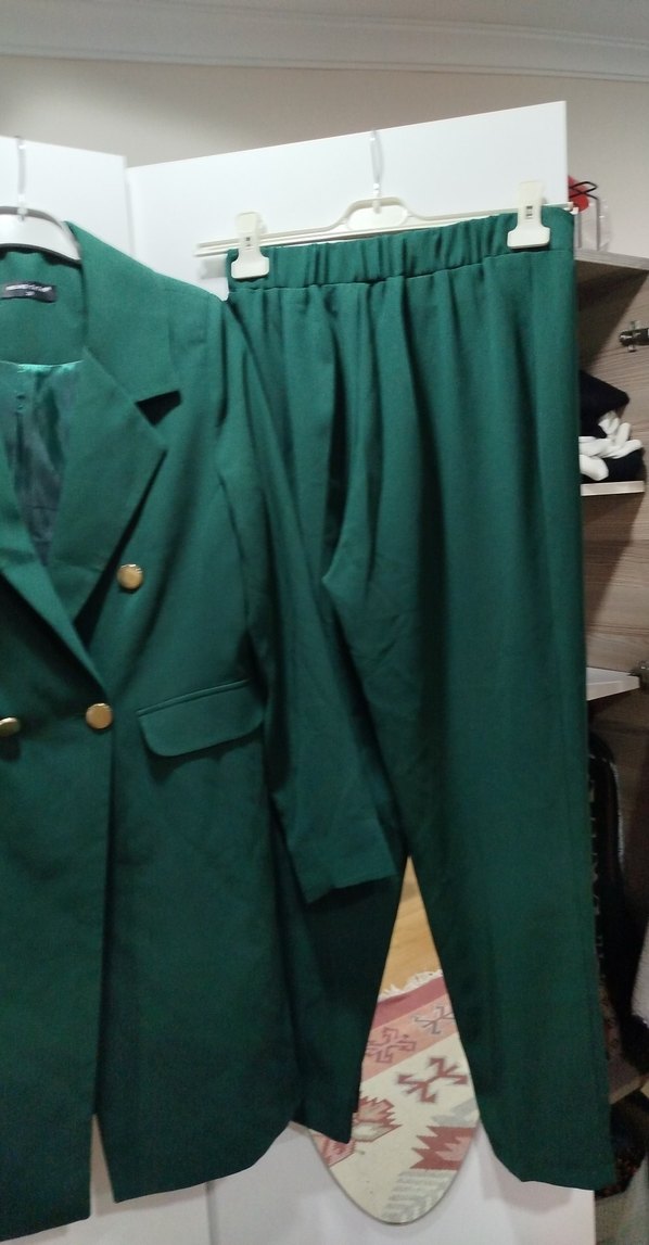 Kadın Yeşil Uzun Kesim Blazer Takım - Görsel 3