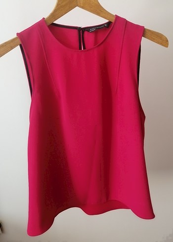 Kolsuz Mini fuşya renk Basic Bluz