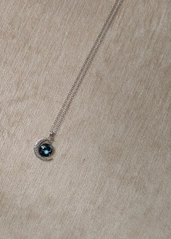  Beden turkuaz Renk Gri Zincir Detaylı Turkuaz Nakışlı Bohem Kolye