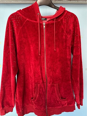 Kadın kapüşonlu fermuarlı sweatshirt BORDO