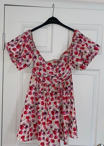 Pembe Çiçekli Drapeli Mini Elbise - Görsel 2