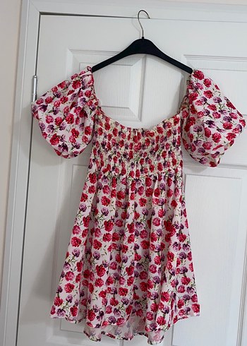 Pembe Çiçekli Drapeli Mini Elbise - Görsel 5