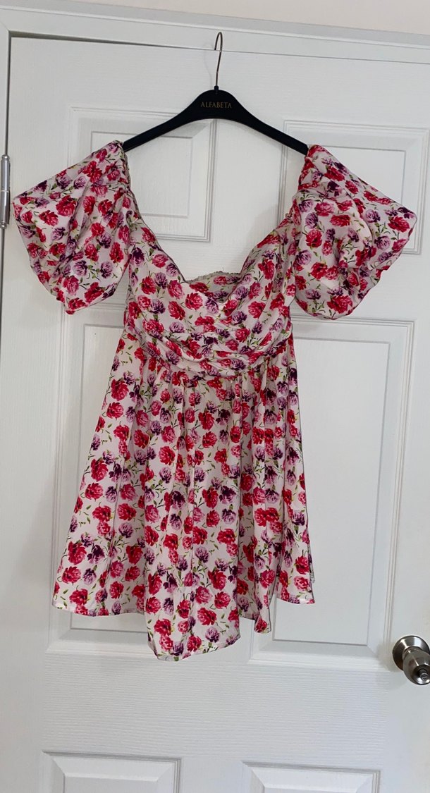Pembe Çiçekli Drapeli Mini Elbise - Görsel 3