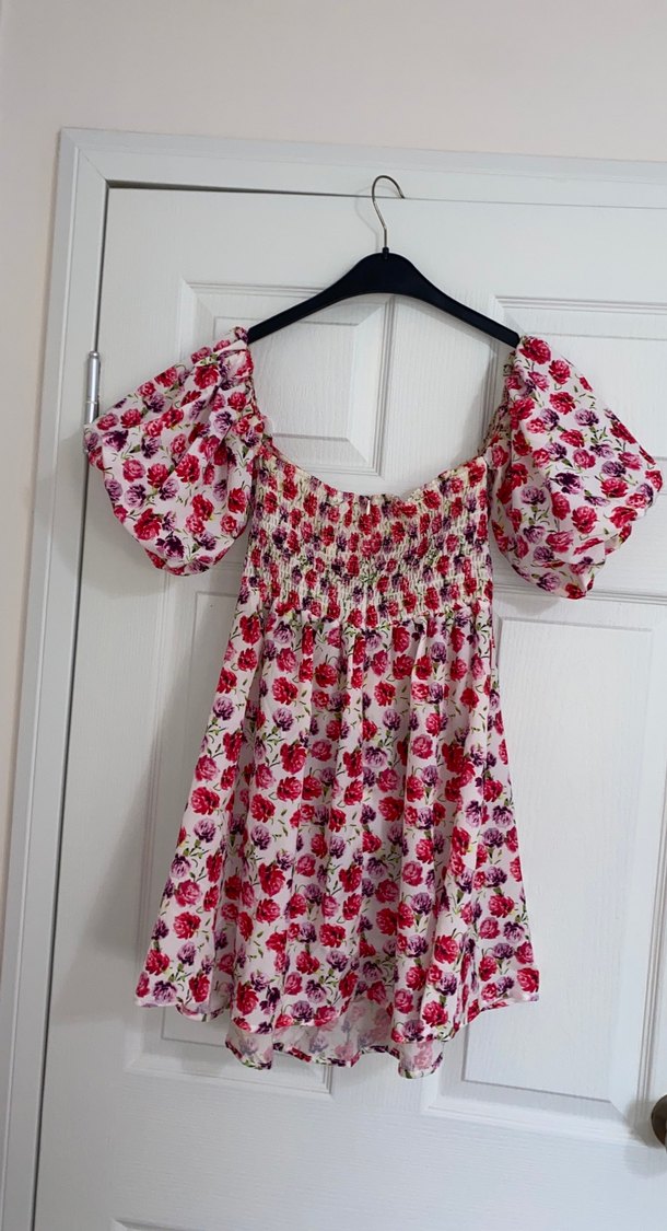 Pembe Çiçekli Drapeli Mini Elbise - Görsel 5