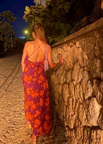 Mor Çiçek Desenli Uzun Askılı Elbise - Görsel 5