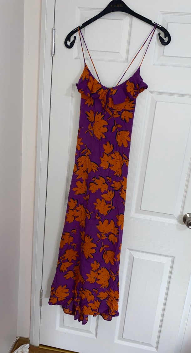 Mor Çiçek Desenli Uzun Askılı Elbise - Görsel 2