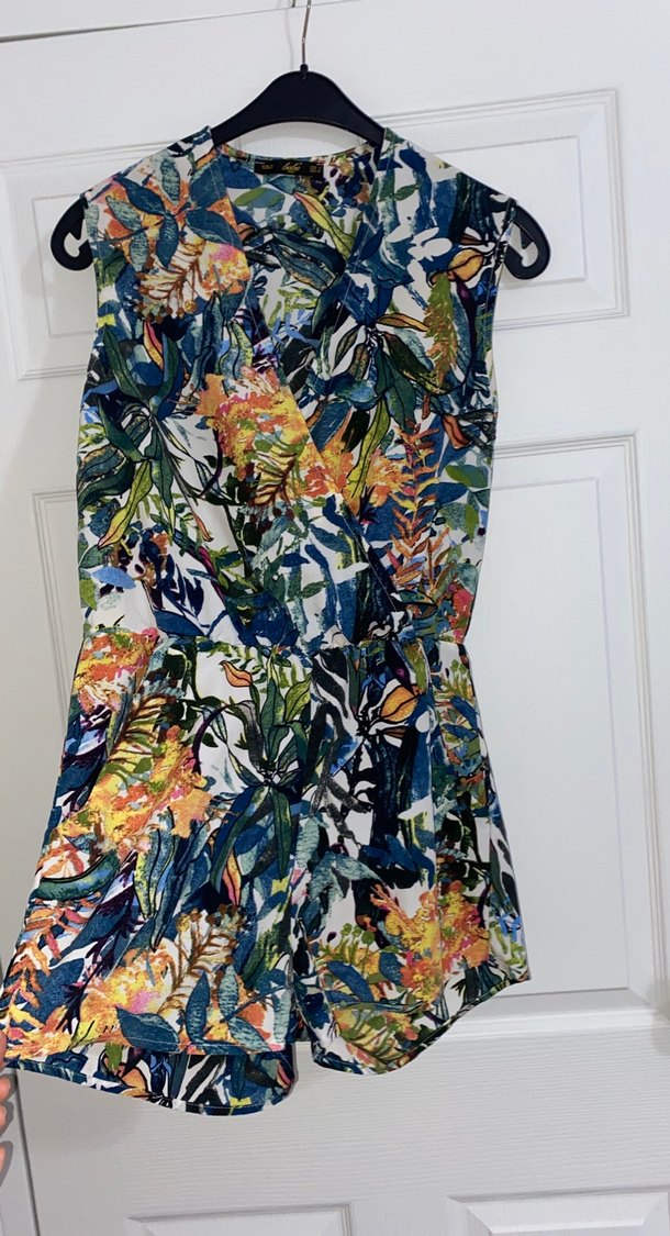 Bohem Çok Renkli Desenli V Yakalı Kadın Tulum - Görsel 3