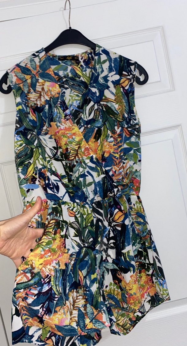 Bohem Çok Renkli Desenli V Yakalı Kadın Tulum - Görsel 2