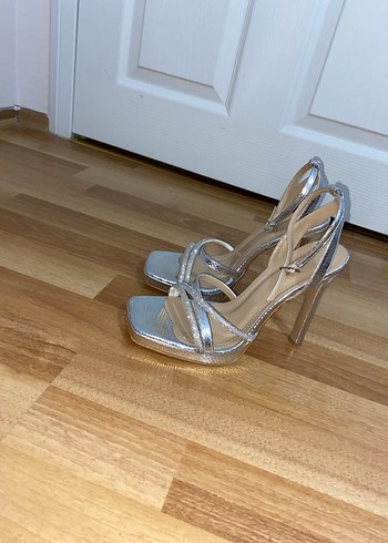 Gümüş Renkli Yılan Desenli platformlu Topuklu Ayakkabı - Görsel 5