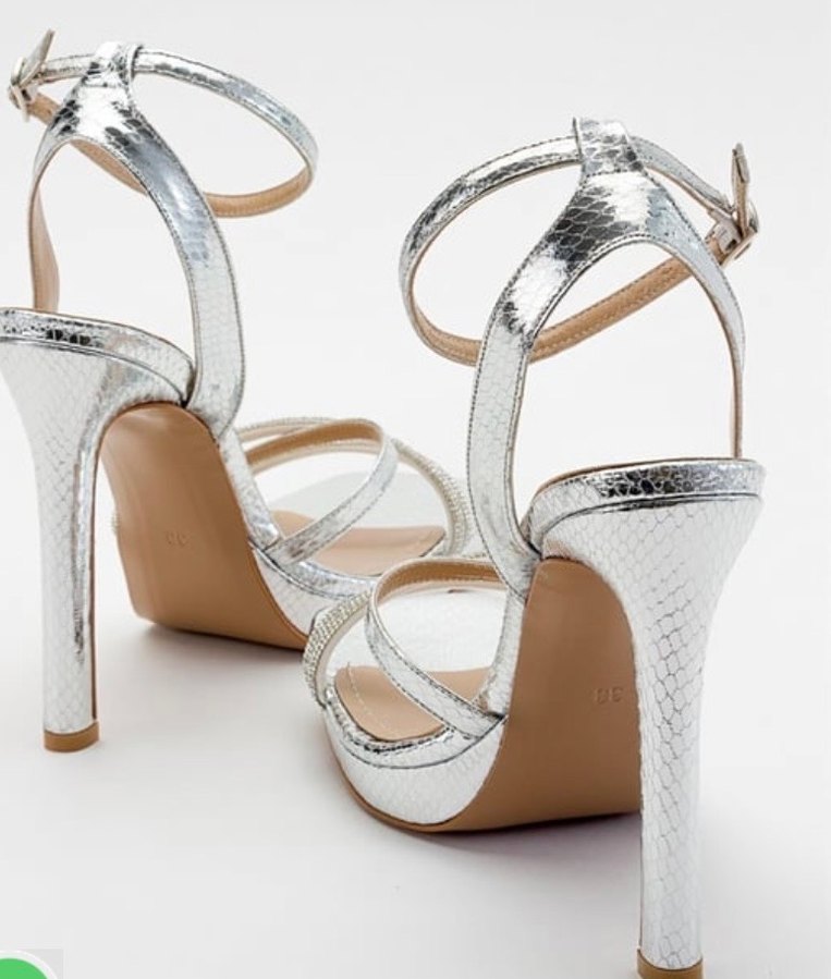 Gümüş Renkli Yılan Desenli platformlu Topuklu Ayakkabı - Görsel 3