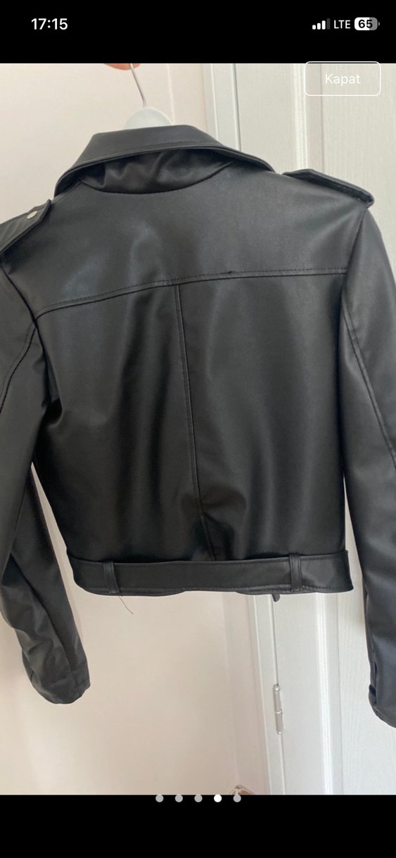 Kadın Siyah Deri Biker Ceket - Görsel 3