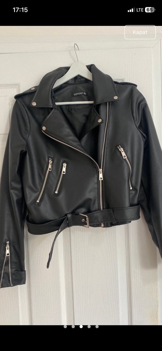 Kadın Siyah Deri Biker Ceket - Görsel 2
