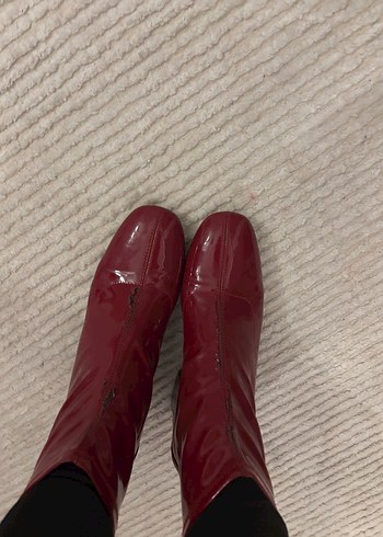 Parlak Kırmızı Deri Kadın Botlar - Görsel 4