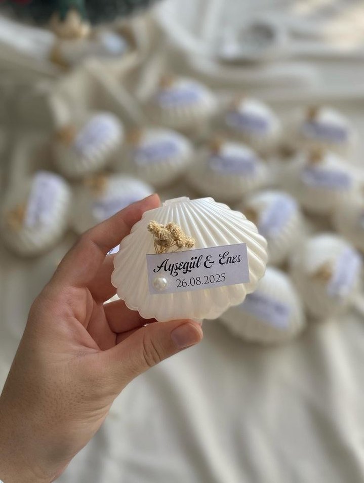 Bohem Beyaz Kabartmalı Deniz Kabuğu Nikah Hediyesi - Görsel 2