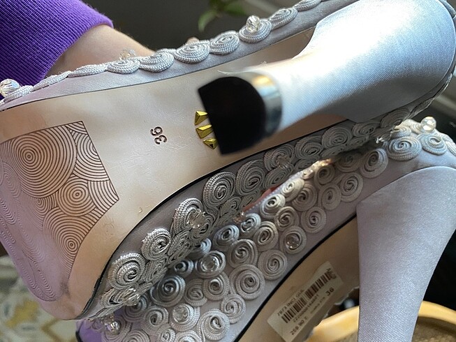 Gümüş saten platform ayakkabı - Görsel 6