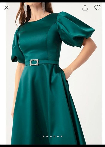 Yeşil Yüksek Yakalı Midi Elbise - Görsel 2