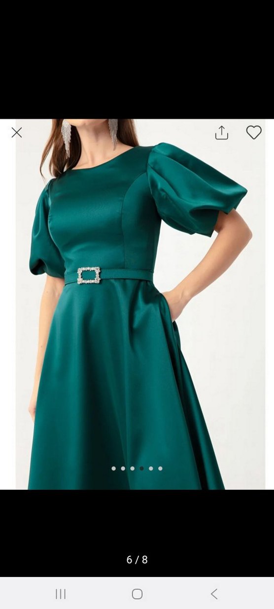 Yeşil Yüksek Yakalı Midi Elbise - Görsel 2