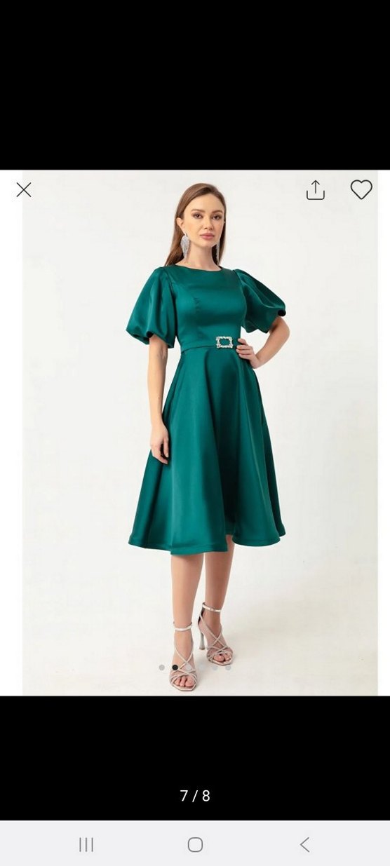 Yeşil Yüksek Yakalı Midi Elbise - Görsel 3