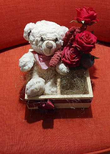 Kırmızı Güllü Beyaz Peluş Ayıcık Hediyesi - Görsel 2