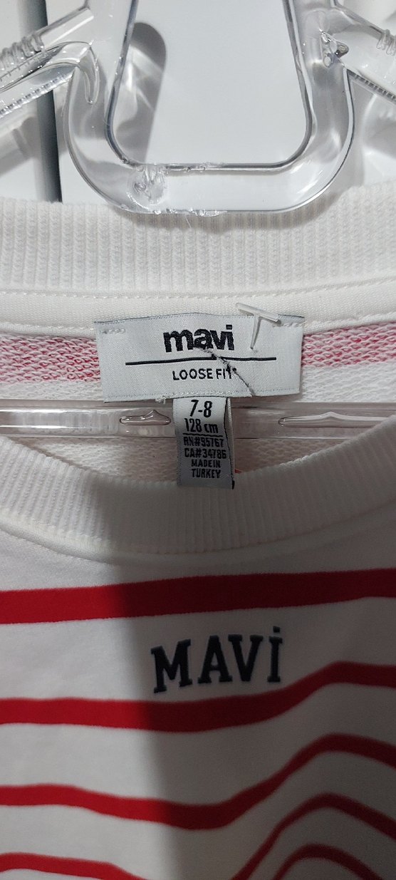 Kırmızı Çizgili Pamuklu Kadın Sweatshirt - Görsel 2