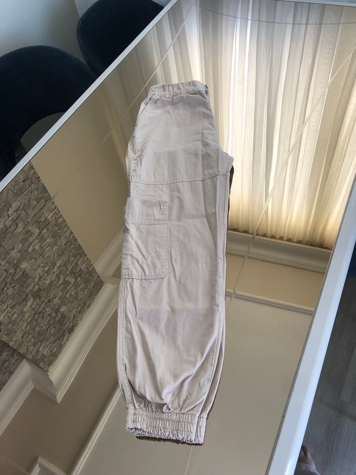 Bej Rahat Kesim Kadın Kargo Pantolon - Görsel 2