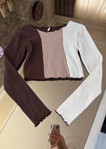 Uzun Kollu kahve ton Crop Top - Görsel 2