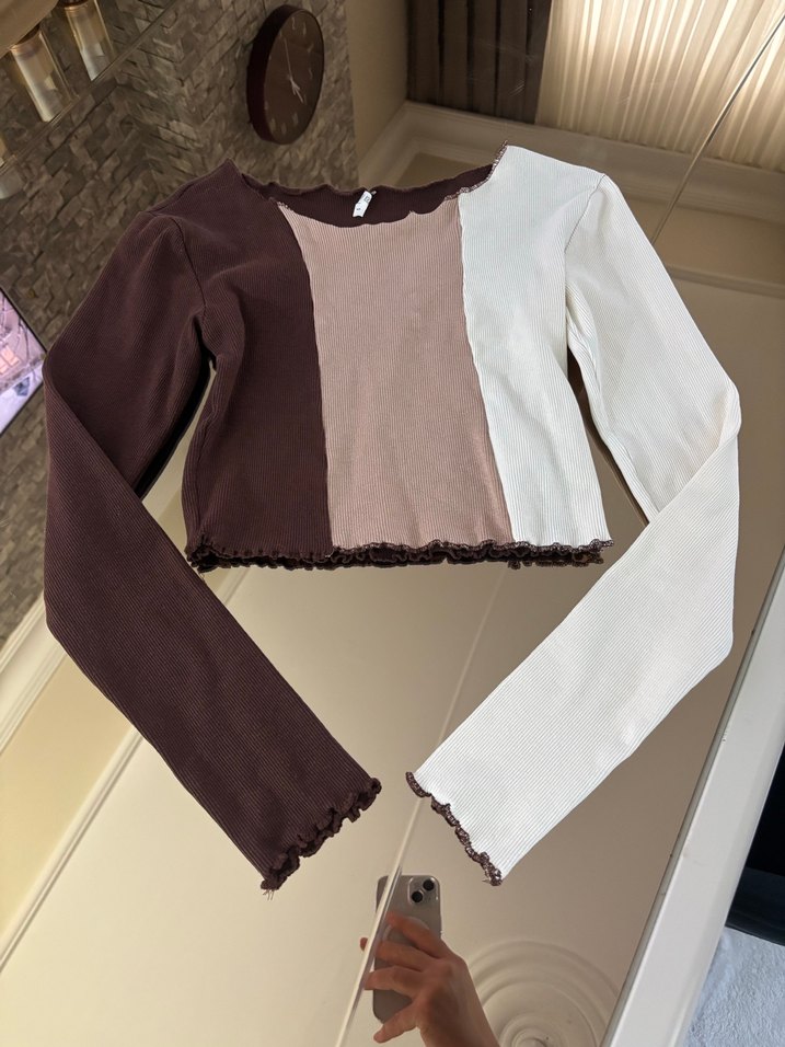 Uzun Kollu kahve ton Crop Top - Görsel 2