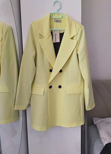 Sarı uzun blazer ceket