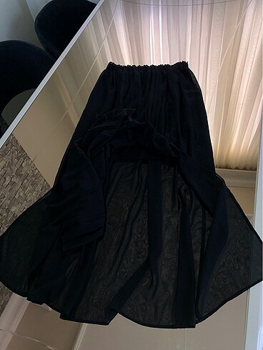 Yessica Kısa astarlı yırtmaçlı pile detaylı etek