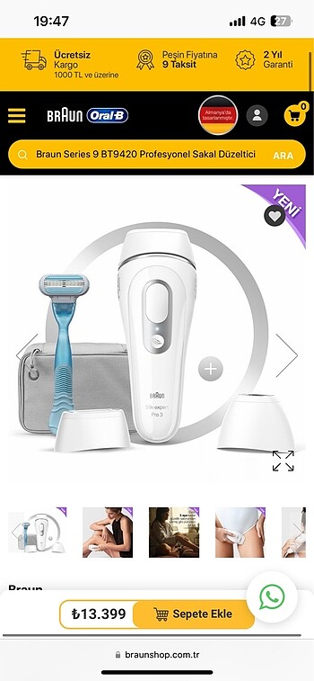 braun silk expert pro 3 pl3121 300.000 atımlı