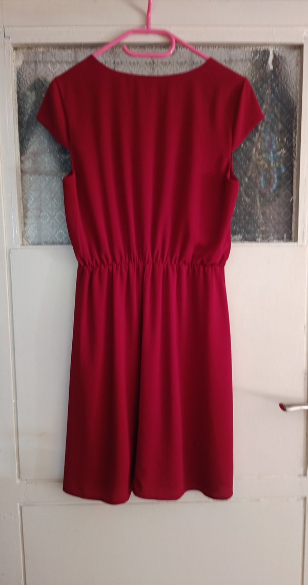 Koton, Bordo V Yaka Midi Elbise - Görsel 3