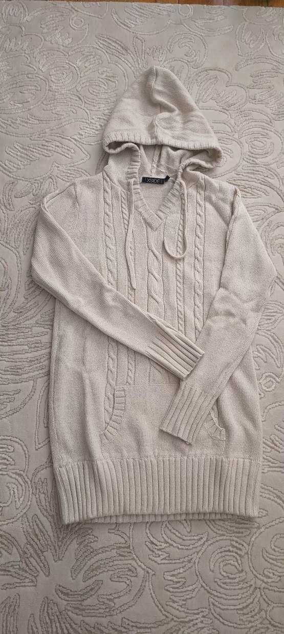 Bej Kapüşonlu Örgü Kadın Kazak - Görsel 2