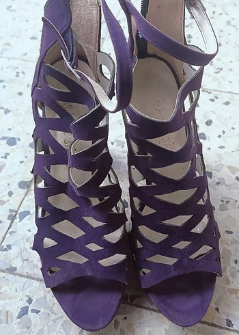 Mor Süet Platform Topuklu Kadın Akşam Ayakkabısı - Görsel 5