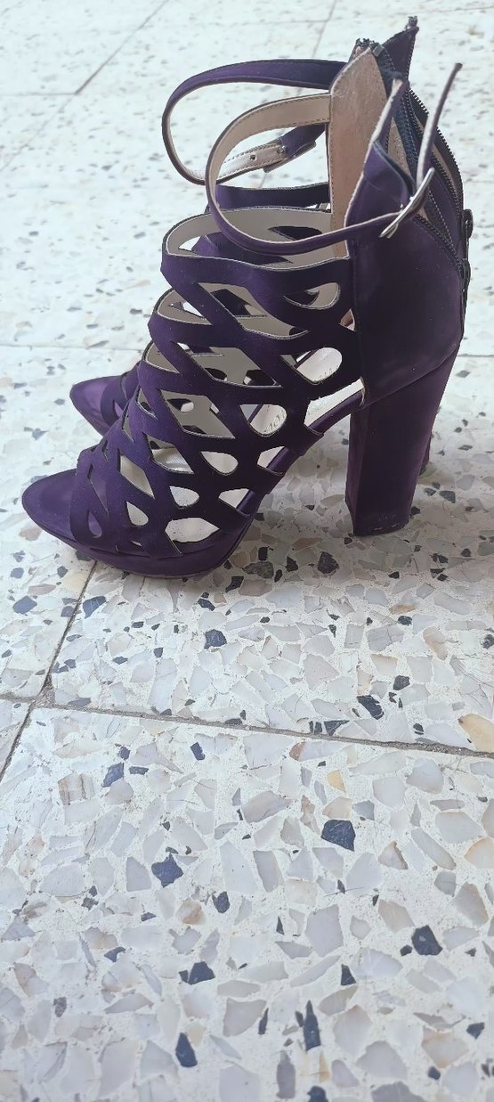 Mor Süet Platform Topuklu Kadın Akşam Ayakkabısı - Görsel 2