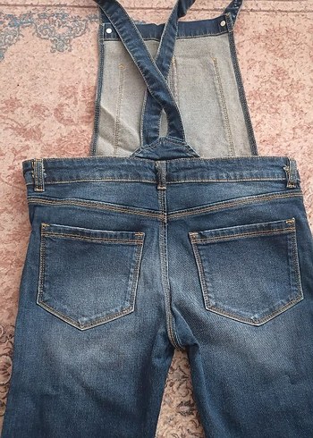 Düğmeli Mavi Kadın Denim salopet - Görsel 5