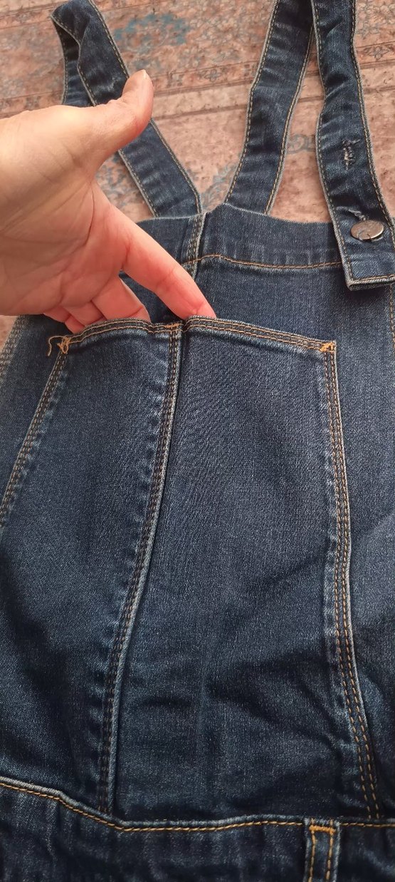 Düğmeli Mavi Kadın Denim salopet - Görsel 4