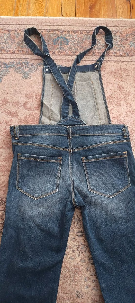 Düğmeli Mavi Kadın Denim salopet - Görsel 5